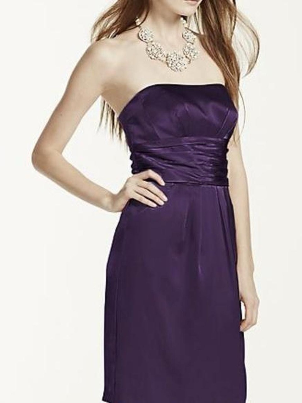 David’s Bridal Strapless Pleated Satin Bridesmaid Dress Women’s Size 14